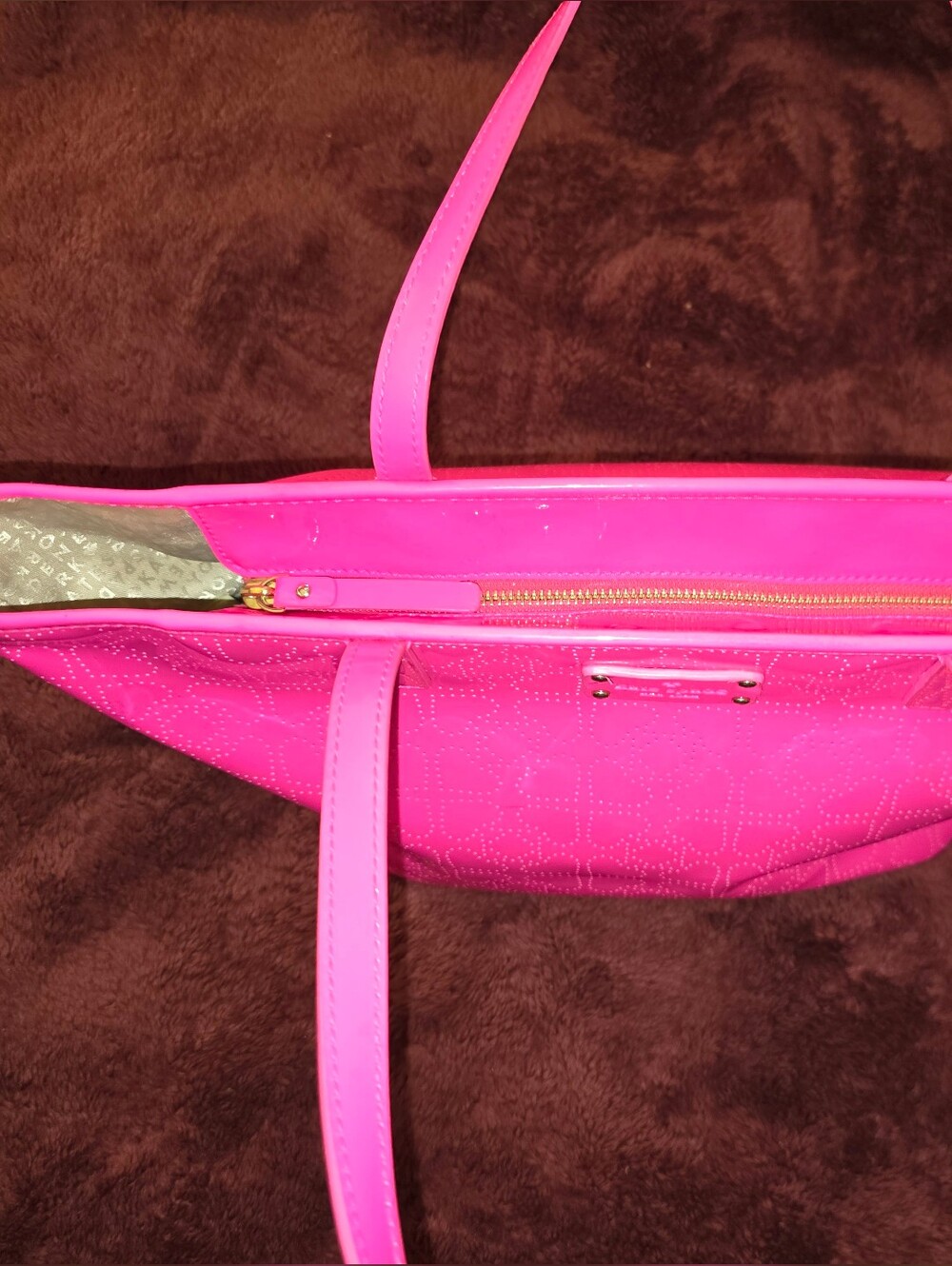 kate spade new york Molly Bikini Dot Large Tote in a vibrant neon pink patent - Picture 6 of 13